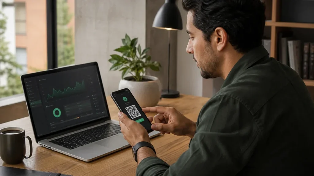 Persona comprando criptomonedas mediante un pago digital con código QR