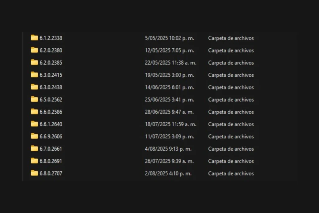 Lista de versiones de capcut en el ordenador