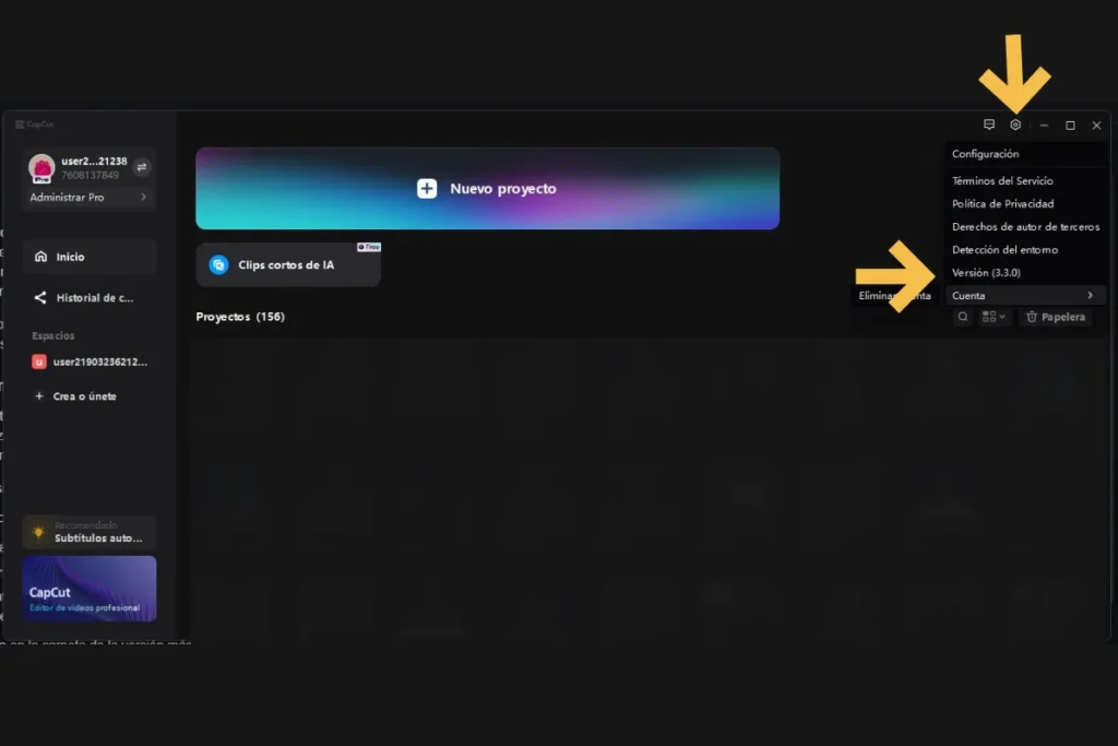 como saber version capcut